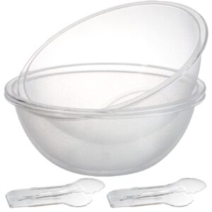 Lyellfe 3 Pack Large Salad Bowl, 96 Oz Clear Chip Bowls, Plastic Serving Bowl with 2 Tongs, Party Snack Bowls, Mixing and Serving Container for Snack Fruit Candy Popcorn Chips Pasta