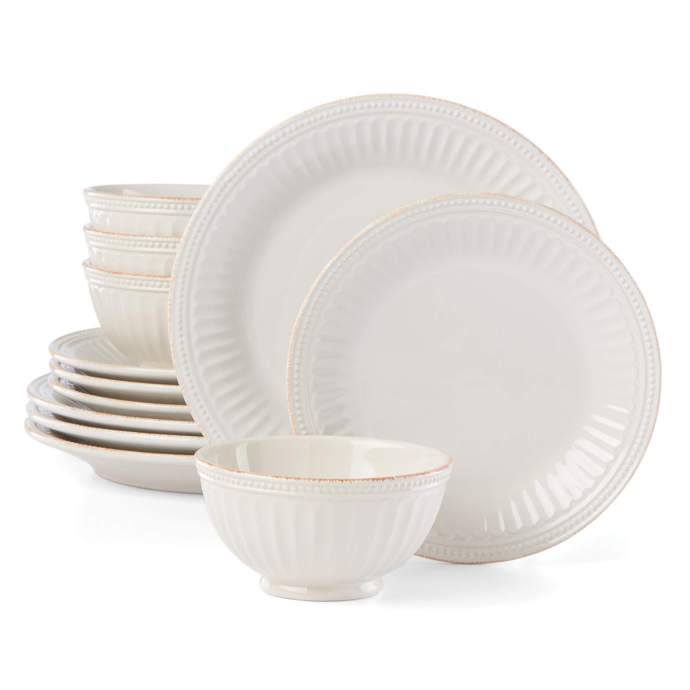 Lenox French Perle Groove 12-Piece Plate & Bowl Set, 23.05 LB, White