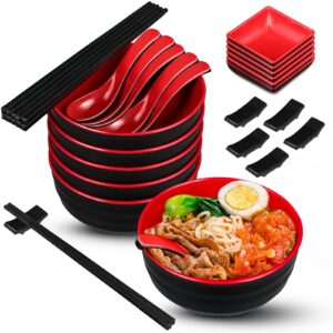 meekoo 6 Sets Japanese 41oz Ramen Bowl Bulk Asian Chinese Large Ramen Noodle Bowl Melamine Pho Bowl with Dipping Bowls Spoons Chopsticks and Chopsticks Stands for Udon Soba Asian Noodle