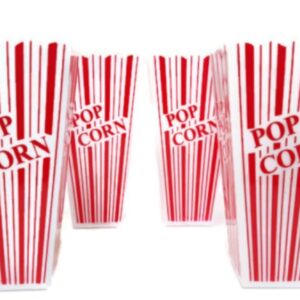 Popcorn Containers, Plastic Red & White Classic Movie Popcorn Containers, by Playscene (4, Red & White)