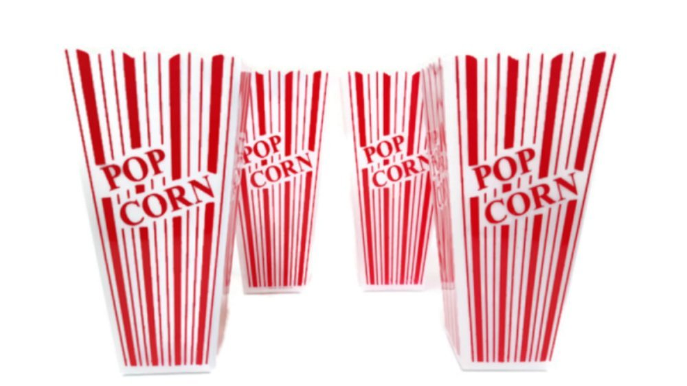 Popcorn Containers, Plastic Red & White Classic Movie Popcorn Containers, by Playscene (4, Red & White)