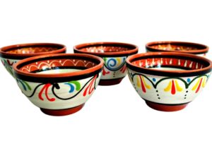 cactus canyon ceramics salsa bowls - spanish terracotta white decor - small serving bowl (european size), festive dinnerware 5 piece set - dishwasher & microwave safe