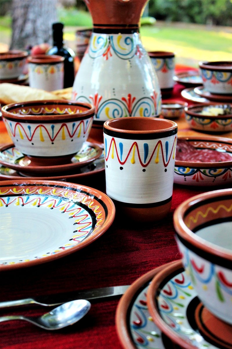 Cactus Canyon Ceramics Salsa Bowls - Spanish Terracotta White Decor - Small Serving Bowl (European Size), Festive Dinnerware 5 Piece Set - Dishwasher & Microwave Safe