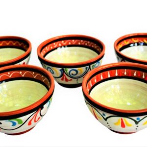 Cactus Canyon Ceramics Salsa Bowls - Spanish Terracotta White Decor - Small Serving Bowl (European Size), Festive Dinnerware 5 Piece Set - Dishwasher & Microwave Safe