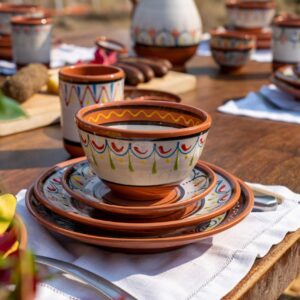 Cactus Canyon Ceramics Salsa Bowls - Spanish Terracotta White Decor - Small Serving Bowl (European Size), Festive Dinnerware 5 Piece Set - Dishwasher & Microwave Safe