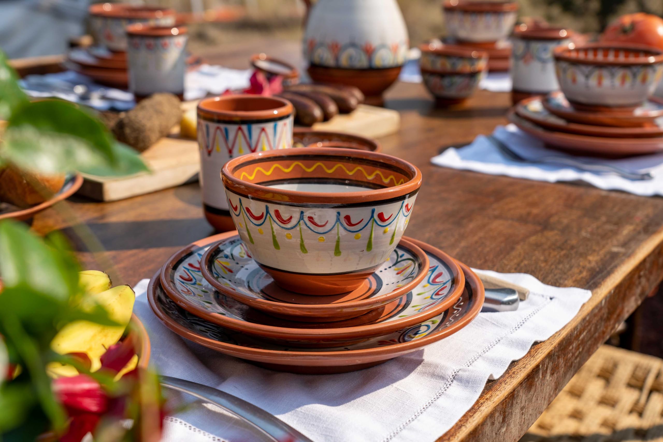 Cactus Canyon Ceramics Salsa Bowls - Spanish Terracotta White Decor - Small Serving Bowl (European Size), Festive Dinnerware 5 Piece Set - Dishwasher & Microwave Safe