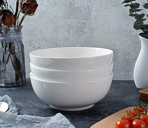 TGLBT 55oz Porcelain Salad/Soup Bowl- 3 Packs,Serving Bowls for Pasta and Fruit Stackable Round Large,White