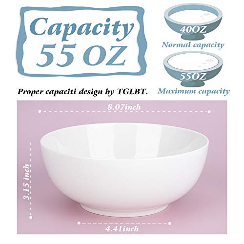 TGLBT 55oz Porcelain Salad/Soup Bowl- 3 Packs,Serving Bowls for Pasta and Fruit Stackable Round Large,White