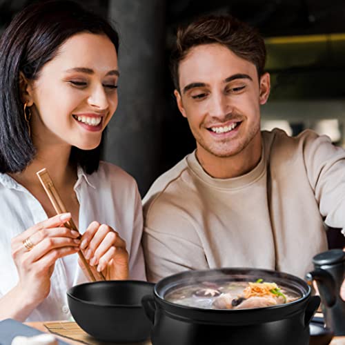 TIKUSAN Korean Ceramic Cooking Hot Pot Dolsot Bibimbap Stone Bowl, Korean Soup Food Earthenware with Lid 1.7 quarts