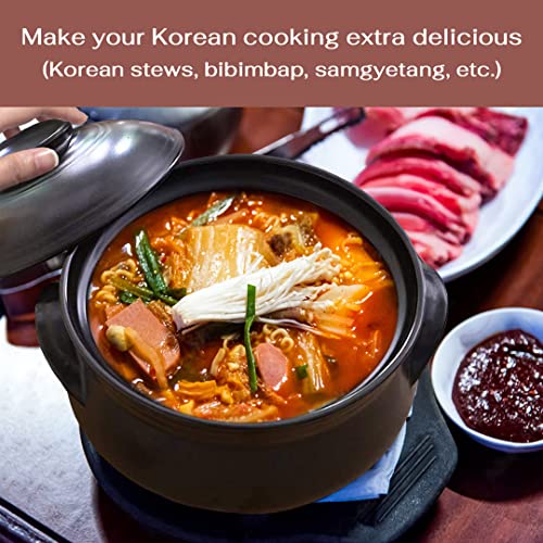 TIKUSAN Korean Ceramic Cooking Hot Pot Dolsot Bibimbap Stone Bowl, Korean Soup Food Earthenware with Lid 1.7 quarts