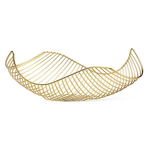 Vistella Fruit Bowl Basket in Shiny Gold - 6 Colors Available - Stainless Steel Wire Design with Modern Styling - Decorative Countertop Centerpiece