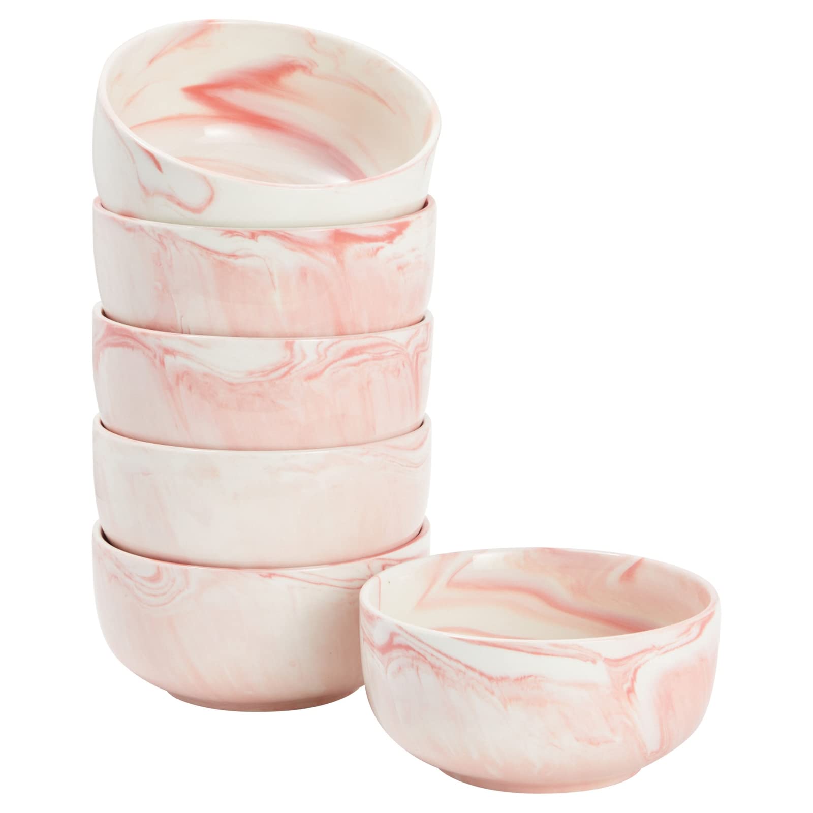 Juvale Set of 6 Porcelain Pasta Bowls, Pink Marble Design Dinnerware for Salad and Soup (6 x 3 In, 28 oz)