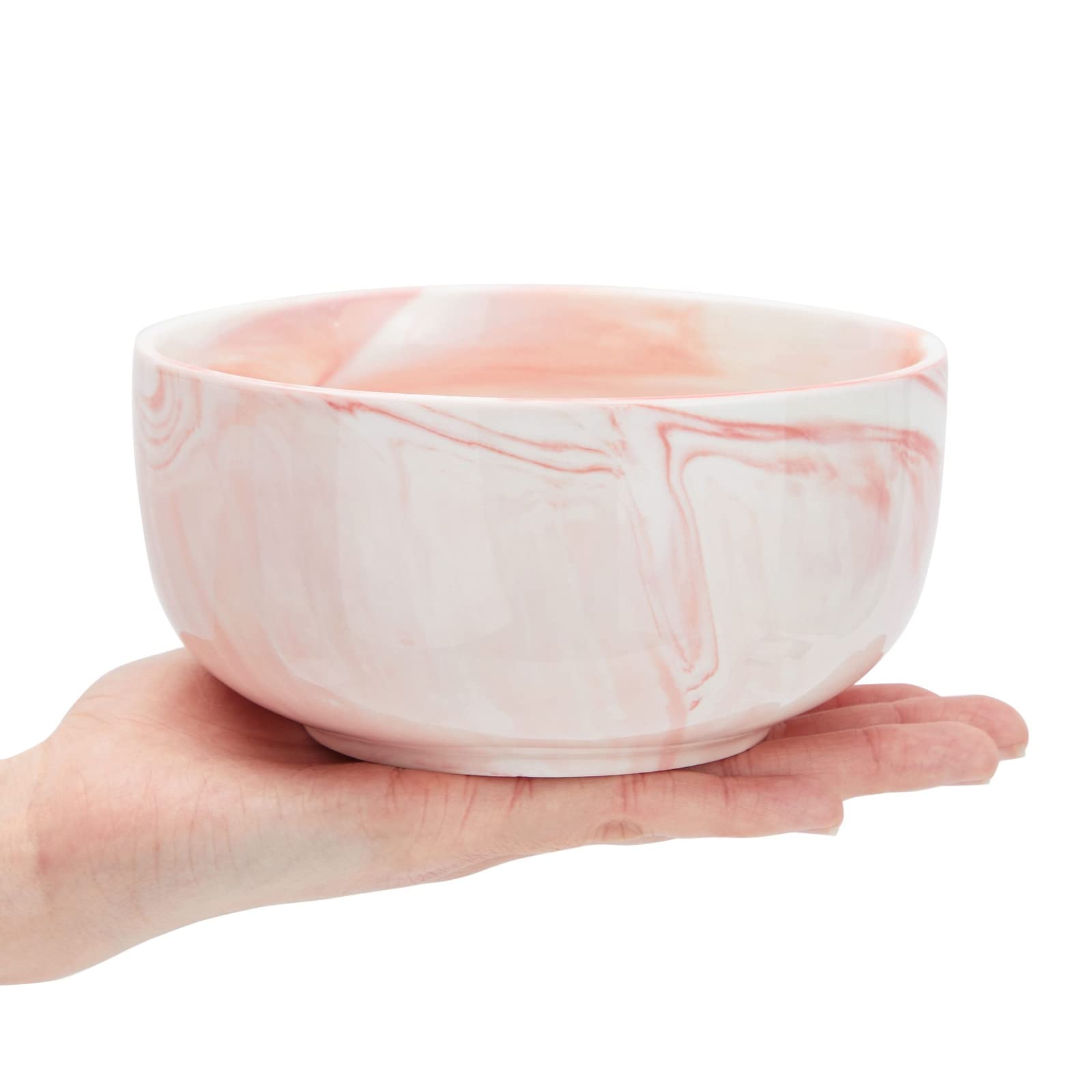 Juvale Set of 6 Porcelain Pasta Bowls, Pink Marble Design Dinnerware for Salad and Soup (6 x 3 In, 28 oz)