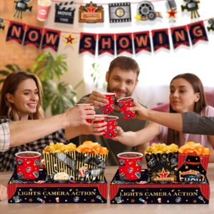 Plorbach Movie Night Snack Trays, 20-Pack, Black, Red, Gold, Disposable, Cardboard, Ideal for Popcorn, Candy, Drink, Movie Night Supplies