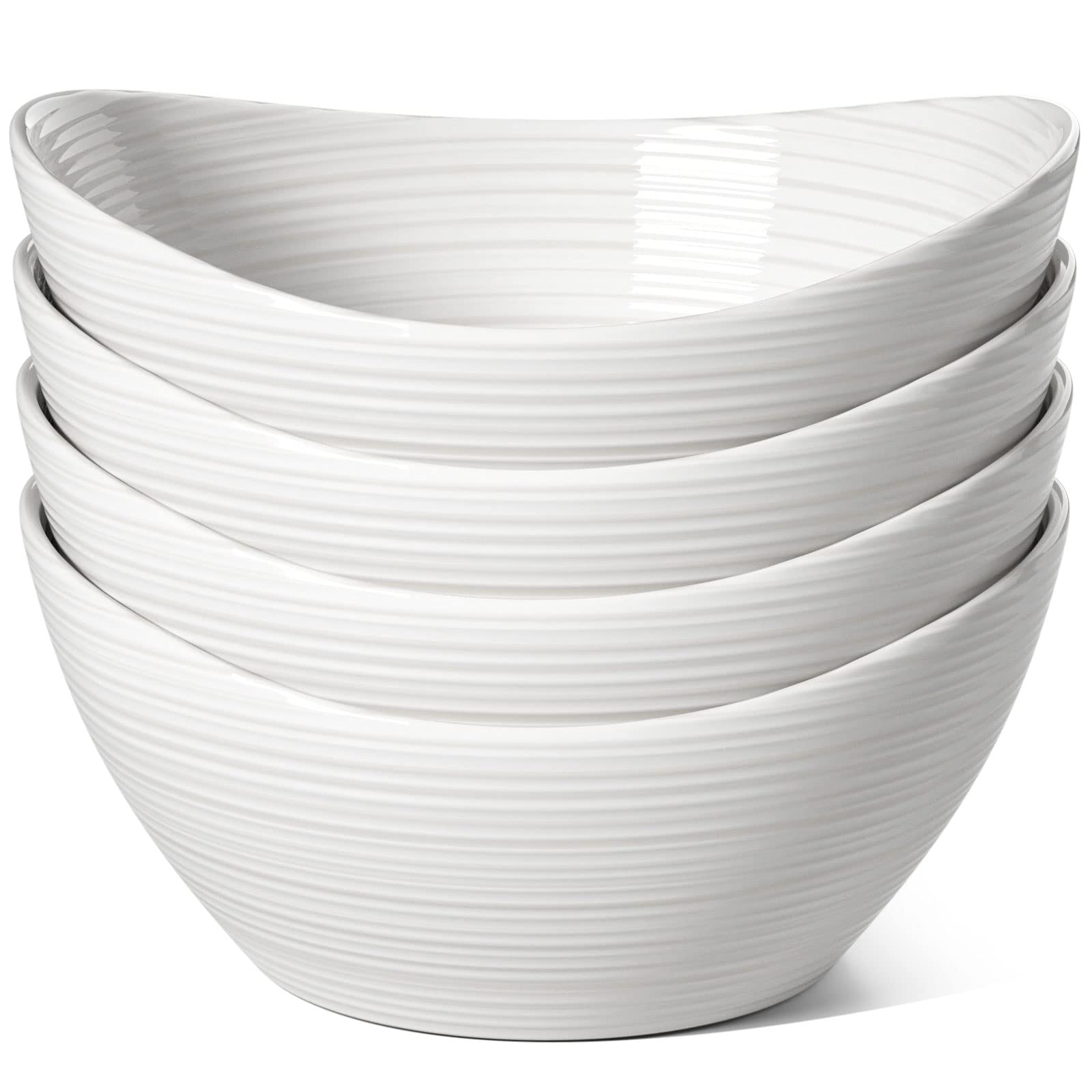 LE TAUCI Salad Bowls 44 Ounce, Ceramic Kitchen Serving Bowl Sets for Pasta, Cereal, Popcorn, Snack, Oven Dishwasher & Microwave Safe - 8.5 inch, Set of 4, White