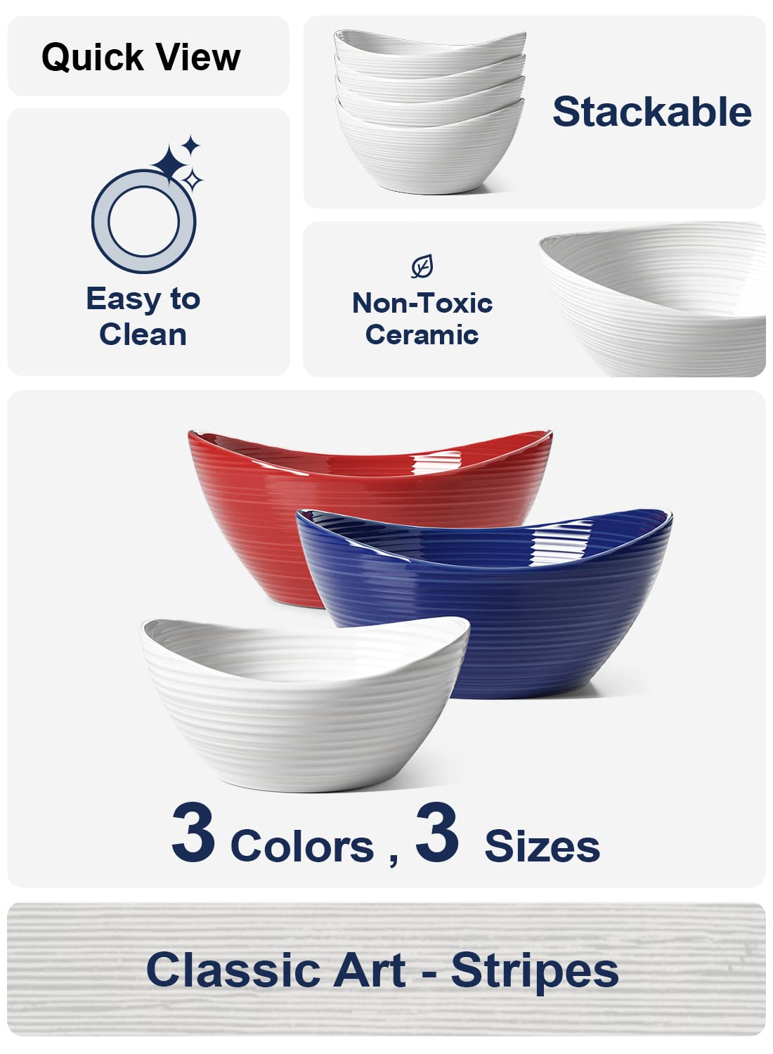 LE TAUCI Salad Bowls 44 Ounce, Ceramic Kitchen Serving Bowl Sets for Pasta, Cereal, Popcorn, Snack, Oven Dishwasher & Microwave Safe - 8.5 inch, Set of 4, White