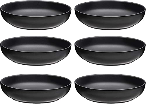 Bruntmor Ceramic Bowls, For Salad, Soup, Pasta Bowl Set Of 6 Serving Plates. 24 Oz Porcelain Baking Skillet With Handles. Safe For Oven, Microwave, Dishwasher. Serving Christmas Dish. Matte Black