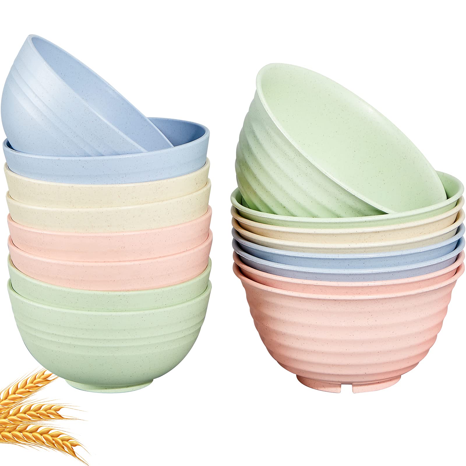 Geiserailie 16 Pieces Unbreakable Cereal Bowls Set, 24/30 OZ Wheat Straw Fiber Lightweight Bowls Dishwasher and Microwave Safe BPA Free for Noodle Soup Salad, 4 Colors