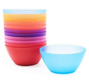 kx-ware 28-ounce plastic bowls, unbreakable and reusable cereal bowls soup bowls salad bowls, set of 12 multicolor