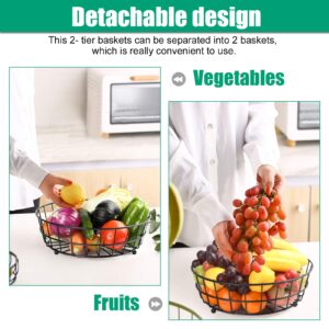 TomCare 2-Tier Fruit Basket Metal Fruit Bowl Bread Baskets Detachable Fruit Holder Produce Basket Large Fruit Stand Organizer Kitchen Storage Baskets for Fruits Breads Vegetables Snacks, Black