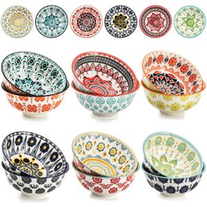 cedilis 12 pack small ceramic bowls, colorful porcelain ice cream bowl, 10 fl-oz assorted dessert bowls, decorative bowl set for snack, yogurt, appetizer, condiments, dip, soup, rice