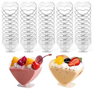 hjw 100 pack 4 oz clear plastic dessert cups with spoons, mini appetizer serving plates disposable bowls for desserts, appetizers, puddings, mousse, fruit parfait and more
