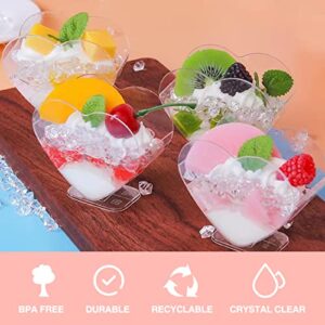 HJW 100 Pack 4 oz Clear Plastic Dessert Cups with Spoons, Mini Appetizer Serving Plates Disposable Bowls for Desserts, Appetizers, Puddings, Mousse, Fruit Parfait and More