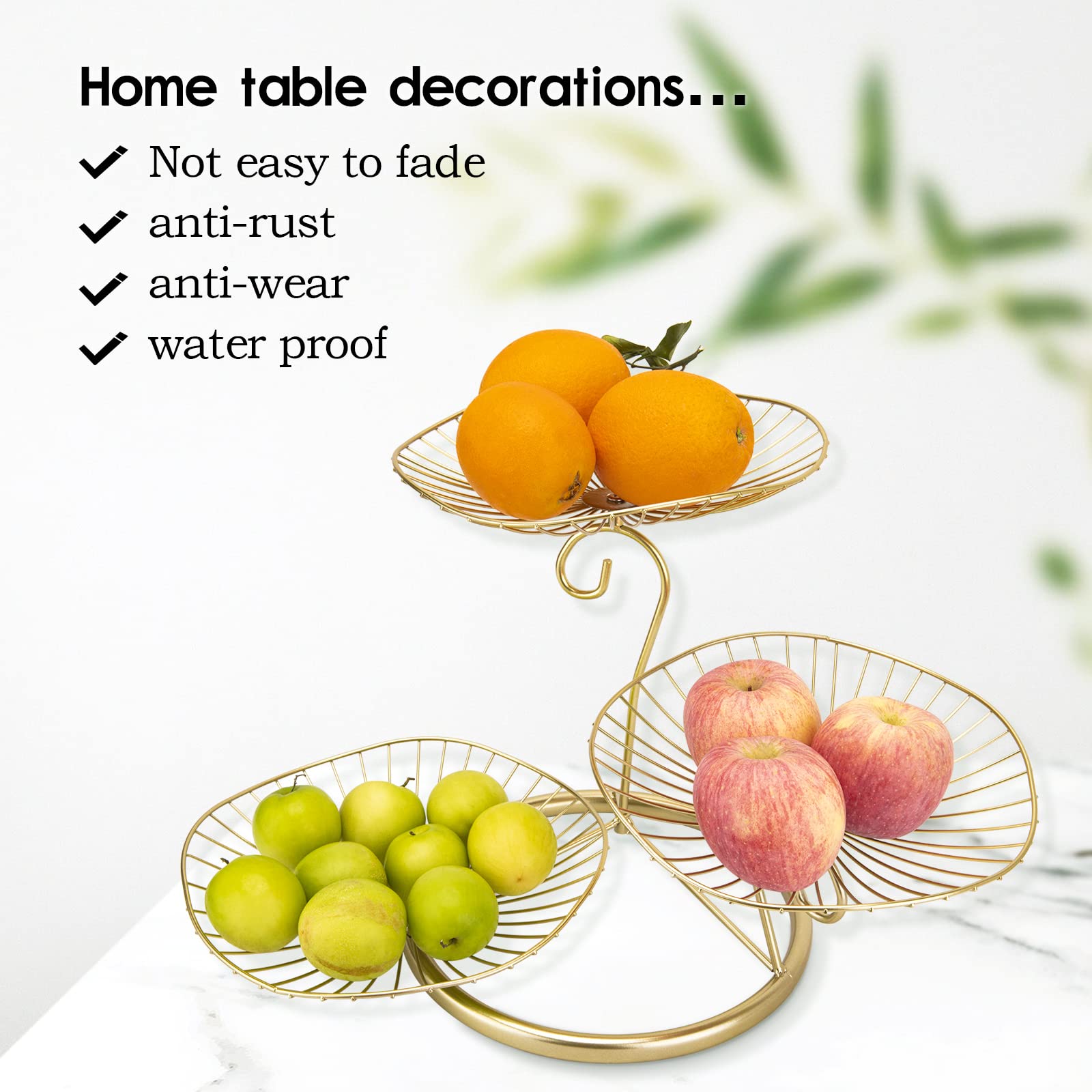 Fruit Basket for Kitchen Counter, 3 Tier Fruit Basket Gold, 3 Tier Fruit Bowl Modern Decorative