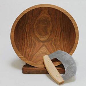 Cherry Wood Chopping Bowl Set - 12 Inch Cherry Bowl & Mezzaluna (Ulu) Knife - Holland Bowl Mill