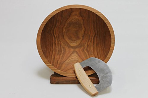 Cherry Wood Chopping Bowl Set - 12 Inch Cherry Bowl & Mezzaluna (Ulu) Knife - Holland Bowl Mill