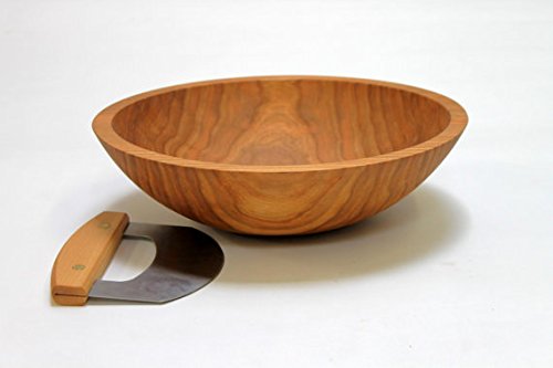 Cherry Wood Chopping Bowl Set - 12 Inch Cherry Bowl & Mezzaluna (Ulu) Knife - Holland Bowl Mill