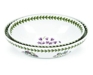 portmeirion botanic garden set of 2 oval nesting bowls | 8 & 9 inch nesting bowls with cyclamen and daisy motifs | made from porcelain | microwave and dishwasher safe