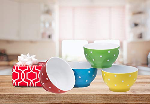 Bruntmore 20 Ounce polka Dot ceramic bowls, Dessert Bowls Set Of 4, 20 Oz Porcelain Dip Ice Cream Bowls, Serving Bowls,Microwave,Pasta Bowls Best for Christmas Gift