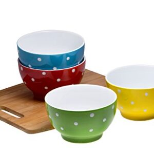 Bruntmore 20 Ounce polka Dot ceramic bowls, Dessert Bowls Set Of 4, 20 Oz Porcelain Dip Ice Cream Bowls, Serving Bowls,Microwave,Pasta Bowls Best for Christmas Gift