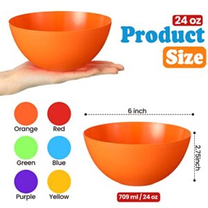 Rtteri 48 Pcs Plastic Bowls 24 oz Cereal Bowls Snack Bowls Colorful Kids Bowls Reusable Microwave Dishwasher Safe Bowls for Dessert Soup Snack Fruit Salad, 6 Colors