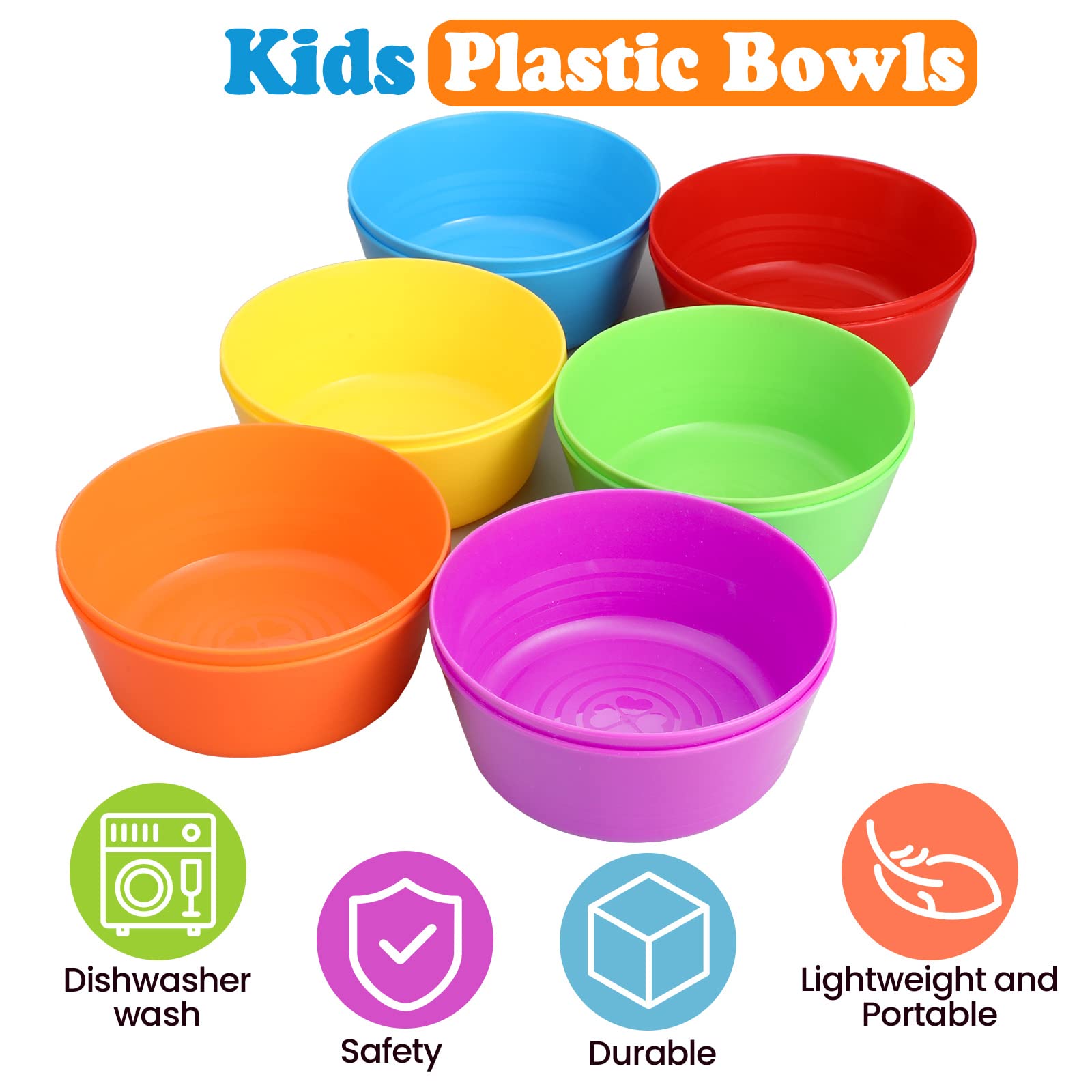 Irenare 48 Pcs Kids Small Plastic Bowls10 oz Cereal Bowls Snack Bowls Kids Bowls Colorful Toddler Bowls Microwave Dishwasher Safe Bowls Salad Dessert Soup Bowls Children Bowl, 6 Colors