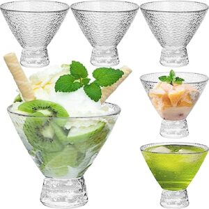 ndswkr stemless martini glasses set of 6, 8 oz glass ice cream bowls, crystal dessert cup for sundae, smoothie, fruit, yogurt, snack, cocktail, margarita