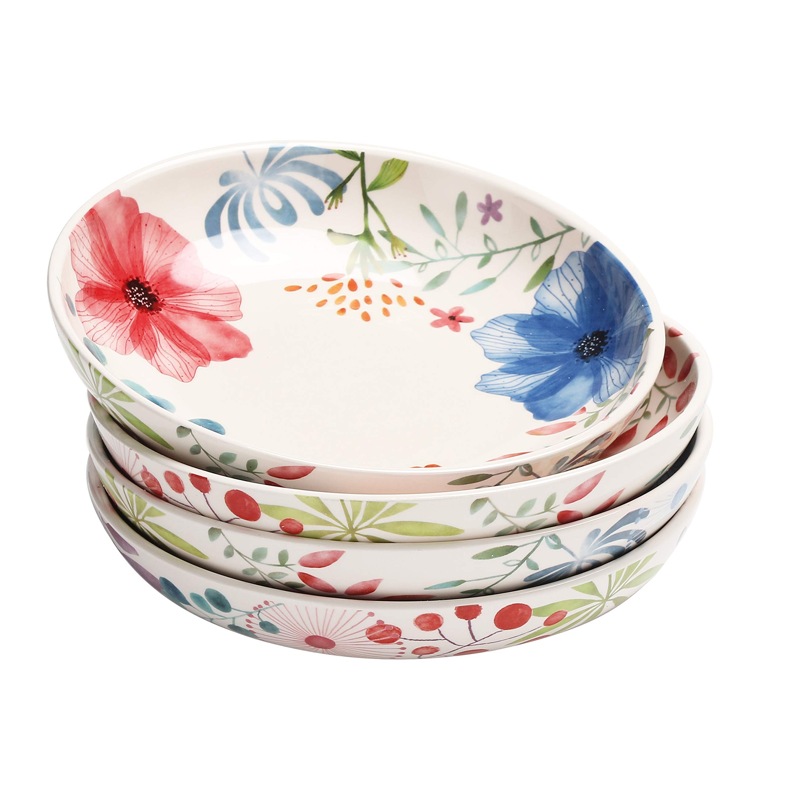 Bico Flower Carnival Ceramic 35oz Dinner Bowls, Set of 4, for Pasta, Salad, Cereal, Soup & Microwave & Dishwasher Safe