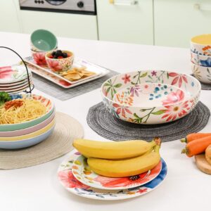 Bico Flower Carnival Ceramic 35oz Dinner Bowls, Set of 4, for Pasta, Salad, Cereal, Soup & Microwave & Dishwasher Safe