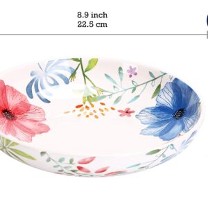 Bico Flower Carnival Ceramic 35oz Dinner Bowls, Set of 4, for Pasta, Salad, Cereal, Soup & Microwave & Dishwasher Safe