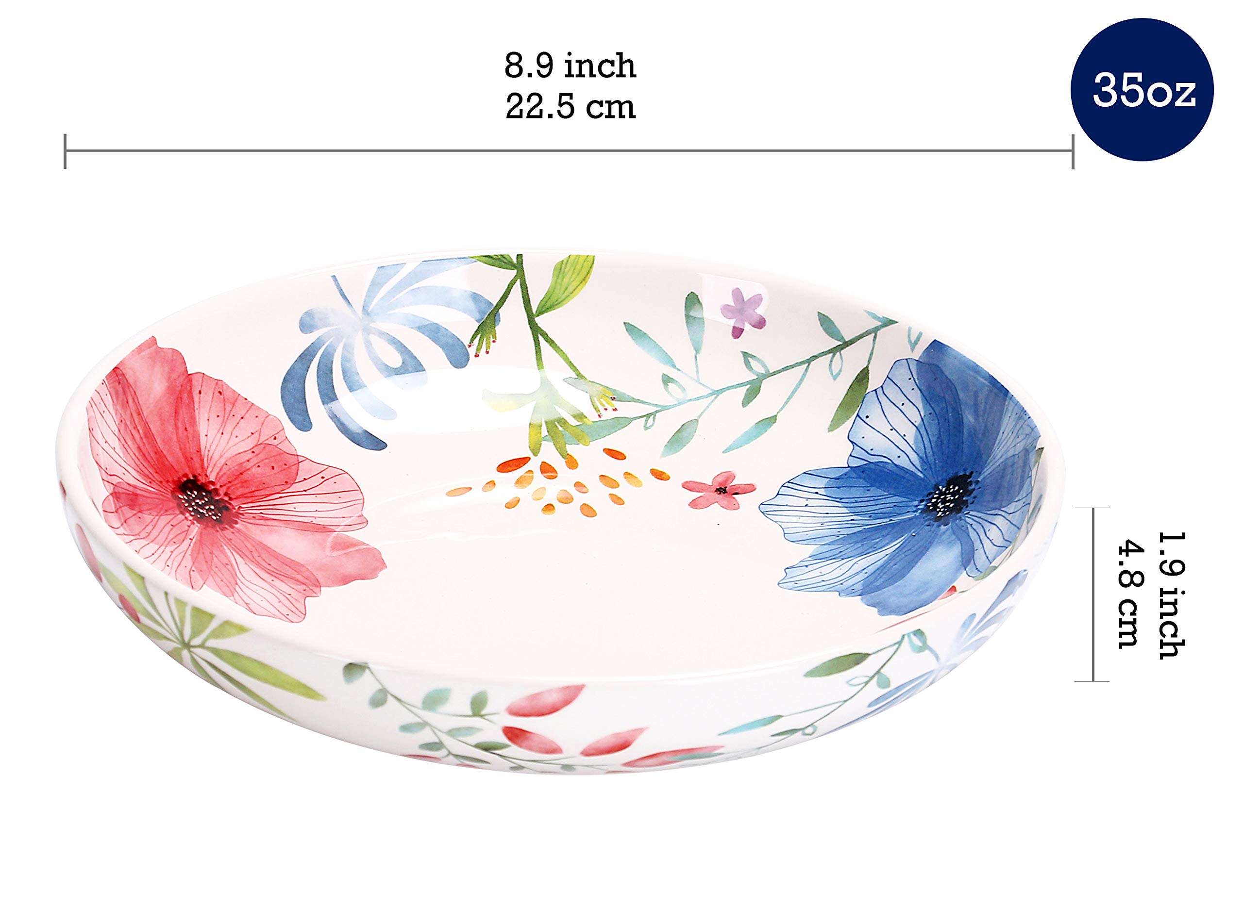 Bico Flower Carnival Ceramic 35oz Dinner Bowls, Set of 4, for Pasta, Salad, Cereal, Soup & Microwave & Dishwasher Safe