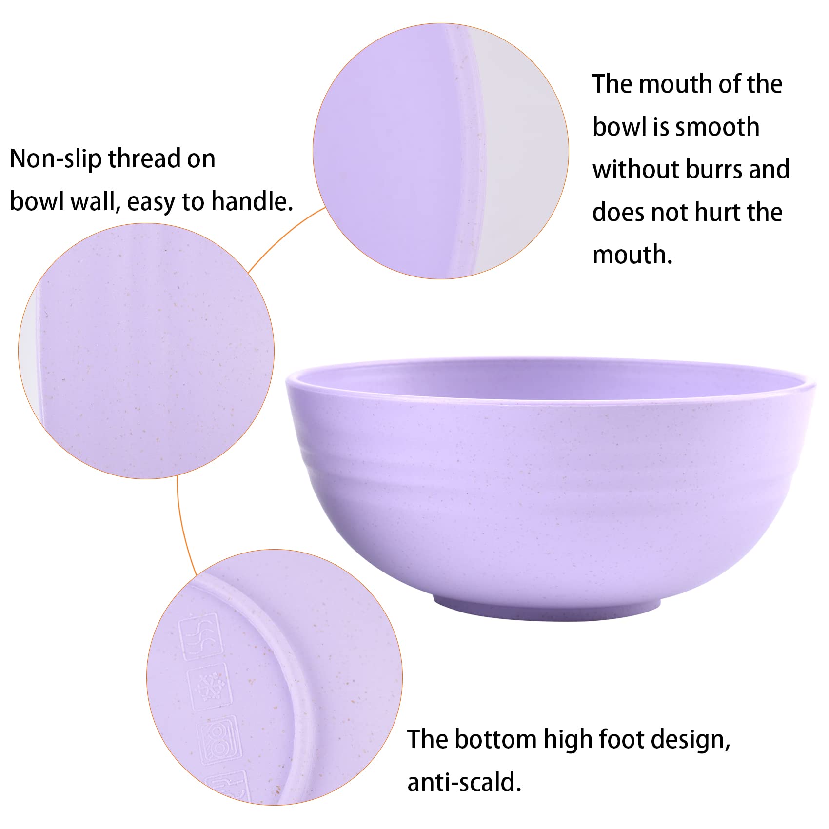 Cuayaes 5Pcs Unbreakable Cereal Bowls, 13.5cm/5.3in Lightweight Wheat Straw Bowl for Everyone, Food-safe Bowls Dishwasher Microwave for Rice,Noodle,Snack, Salad,Soup (Purple)