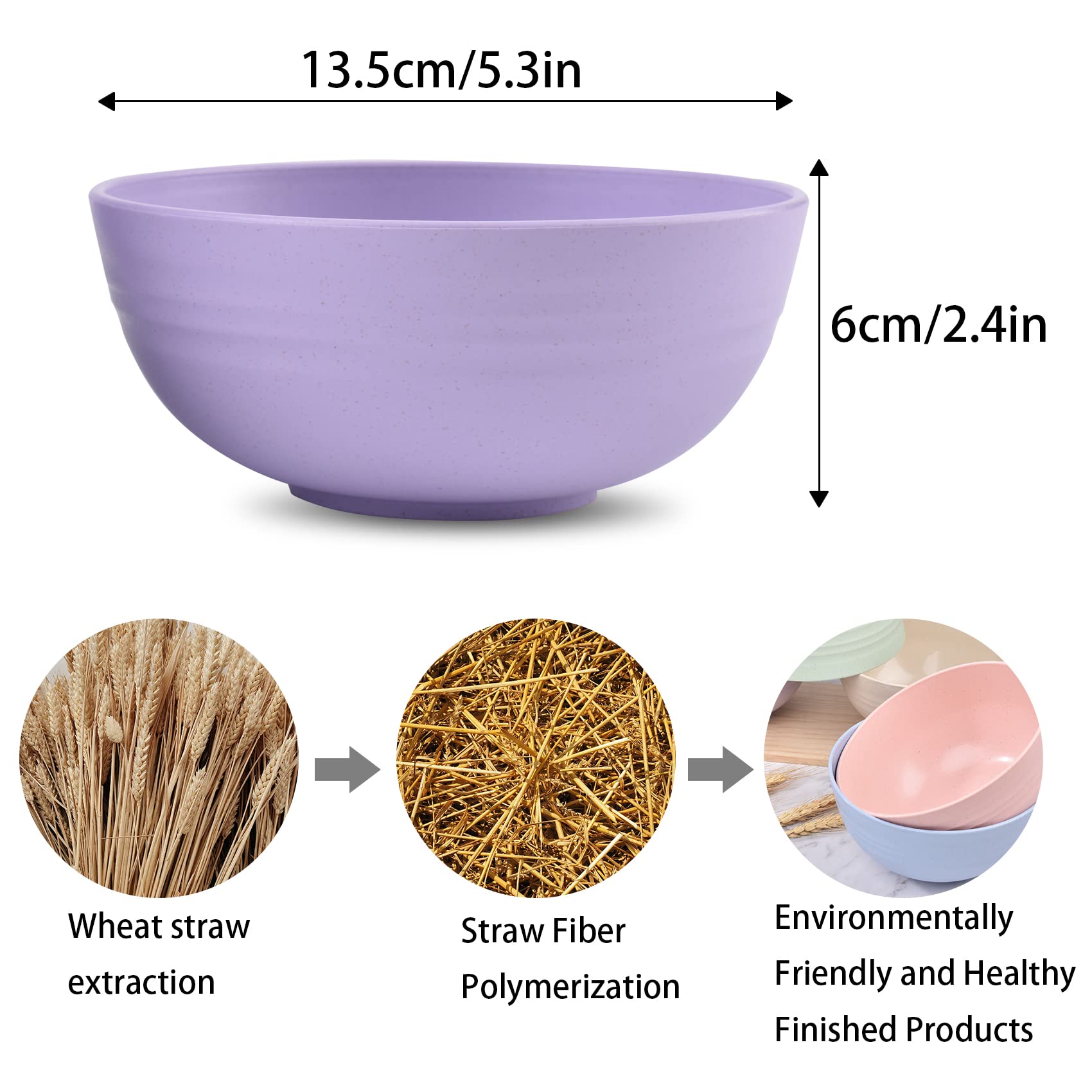 Cuayaes 5Pcs Unbreakable Cereal Bowls, 13.5cm/5.3in Lightweight Wheat Straw Bowl for Everyone, Food-safe Bowls Dishwasher Microwave for Rice,Noodle,Snack, Salad,Soup (Purple)