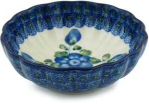 polish pottery bowl 5-inch blue poppies made by ceramika artystyczna