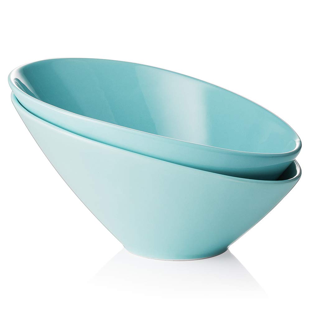 DOWAN Salad Bowls, 2 Packs Serving Bowls Porcelain, 26 Ounce Pasta Bowls, Dishwasher & Microwave Safe, Unique Angled Ceramic Bowls for Salad, Pasta, Soup, Rice, Ideal for Home and Restaurant