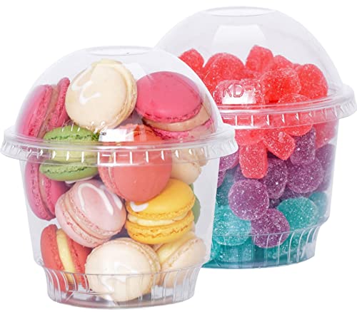 botogift 8 oz Clear Plastic Dessert Cups with Dome Lids (25Sets) - Disposable Snack Bowls (No Hole) for Cereal Parfait, Yogurt, Cupcakes, Pudding, Jello and Individual Desserts at Party