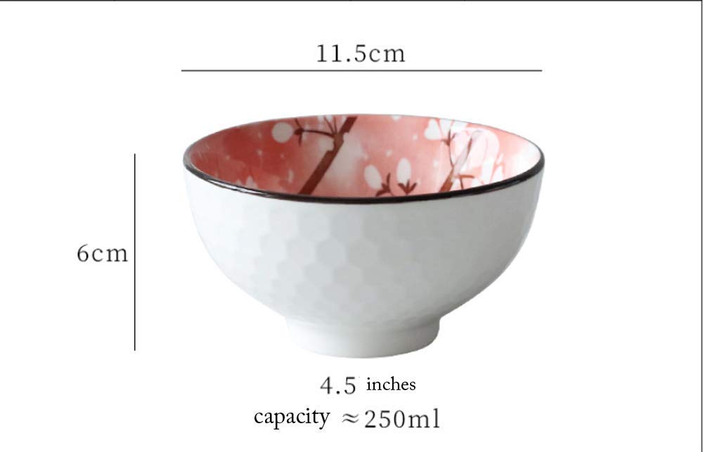Mose Cafolo ~ Set of 4, Japanese Style Ceramic Rice Bowl Assorted Designs and Color with Phum Flowers Underglazed Dinnerware Ideal For Dessert Snack Cereal Soup in Gift Box
