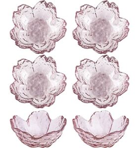 szhtswu pink cherry blossom glass soy sauce dish petals shape mini cute crystal dessert bowl, appetizer plates, tea bag holder, small dip bowls for snack sauce, jam, sushi, side dish (gold side)