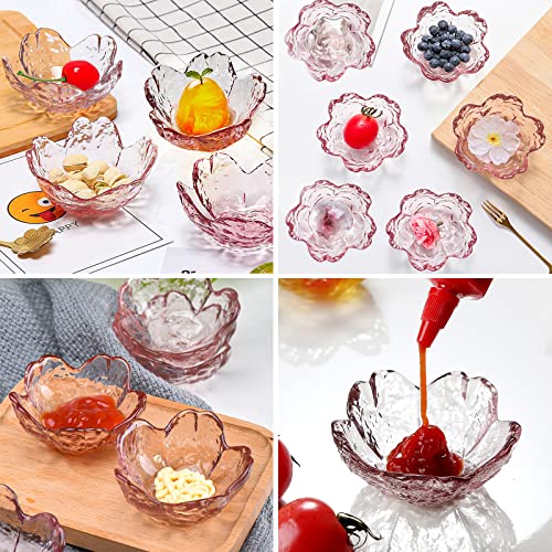 SZHTSWU Pink Cherry Blossom Glass Soy Sauce Dish Petals Shape Mini Cute Crystal Dessert Bowl, Appetizer Plates, Tea Bag Holder, Small Dip Bowls for Snack Sauce, Jam, Sushi, Side Dish (Gold Side)