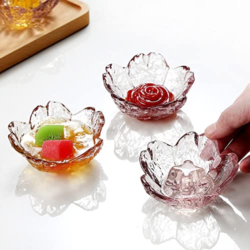 SZHTSWU Pink Cherry Blossom Glass Soy Sauce Dish Petals Shape Mini Cute Crystal Dessert Bowl, Appetizer Plates, Tea Bag Holder, Small Dip Bowls for Snack Sauce, Jam, Sushi, Side Dish (Gold Side)